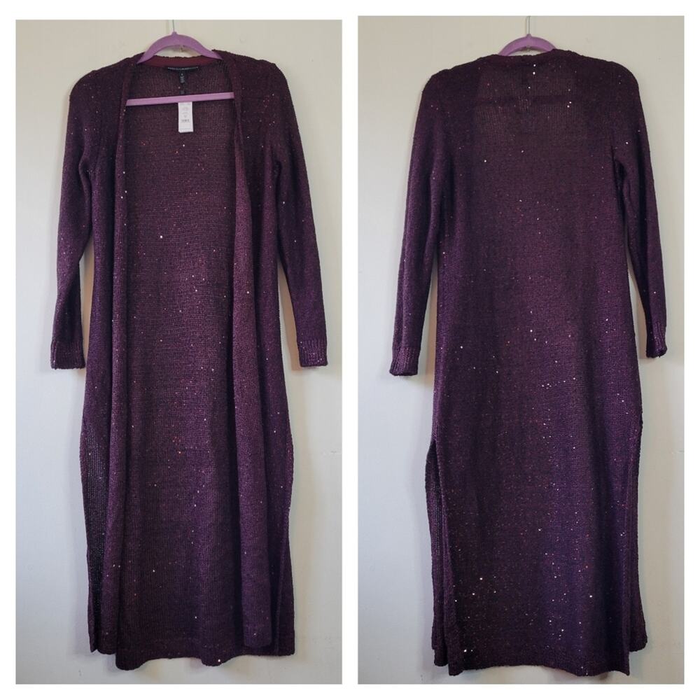 White House Black Market Sequin Longline Duster Cardigan Garnet Small - Picture 2 of 6